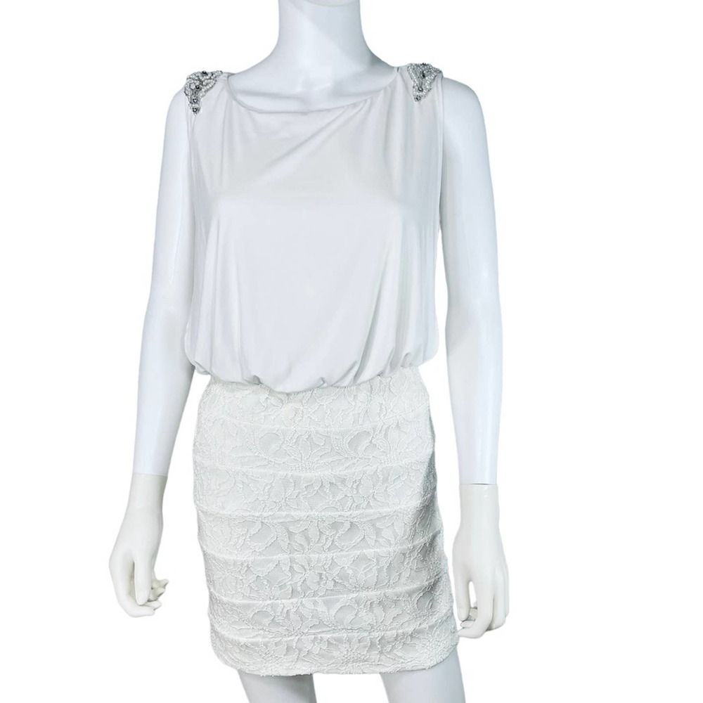 City Studio White Beaded Lace Blouson Mini Cocktail Dress Size 9